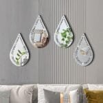 4 Pcs Tear Drop Mirror Wall Decor Silver Diamond Mirrors 7 x 12 Inches Wall Hang Frameless Mirrors