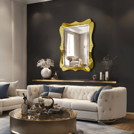 Art Desing Mirror With Side Golden Colour With Curved