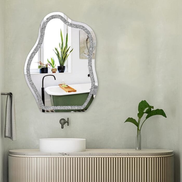 Crush Diamond Mirror for Wall Asymmetrical Crystal Irregular Frameless Hanging Wall Mirror