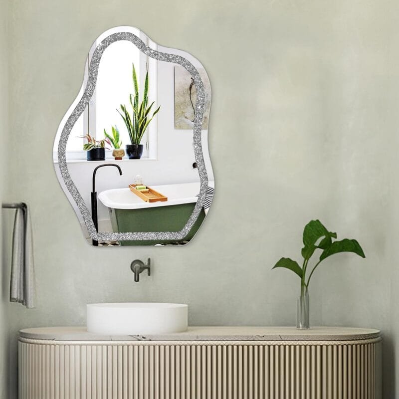 Crush Diamond Mirror for Wall Asymmetrical Crystal Irregular Frameless Hanging Wall Mirror