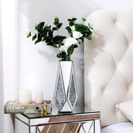 Crushed Diamond Flower Mirror Vase Silver Crystal Glass