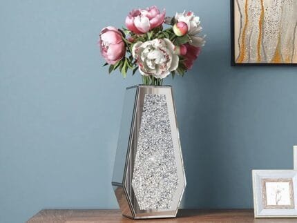 Crushed Diamond Mirrored Flower Vase Large Glass Vase Modern Crystal Decorative Mirror
