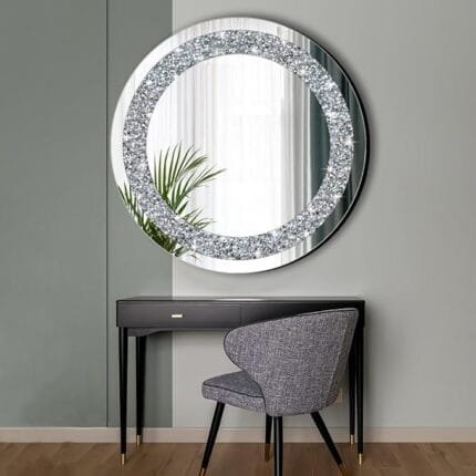 Crystal Crushed Diamond Round Shaped Mirror Side Bevelled for Wall Decoration 2424 inches 10mm