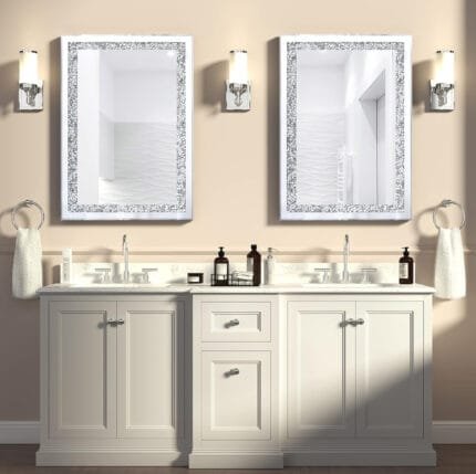 Crystal Crushed Diamond Square Shaped Mirror Side Bevelled for Wall Decoration 20x26 inch 10mm