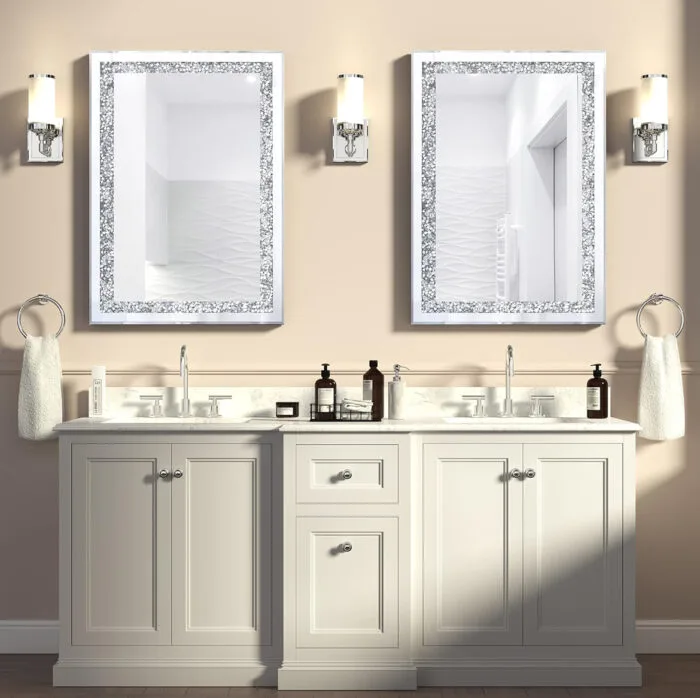 Crystal Crushed Diamond Square Shaped Mirror Side Bevelled for Wall Decoration 20x26 inch 10mm