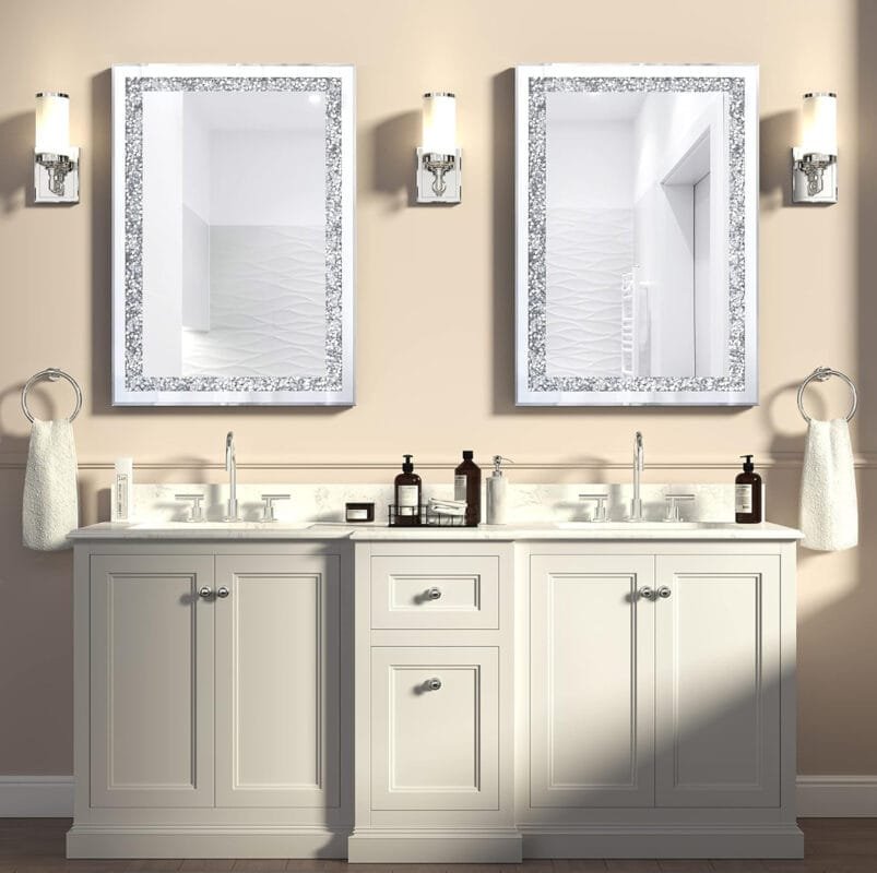 Crystal Crushed Diamond Square Shaped Mirror Side Bevelled for Wall Decoration 20x26 inch 10mm
