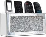 Mirrored Remote Holder, Wall Mounted Crush Diamond Bling Decoration Organizer Storage Box for Remote Phone Pad Wallet Notebook