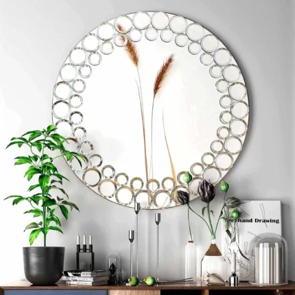Round Wall Mirror Shower Mirror Silver Frameless Decorative Mirror for Bathroom Living Room Bedroom