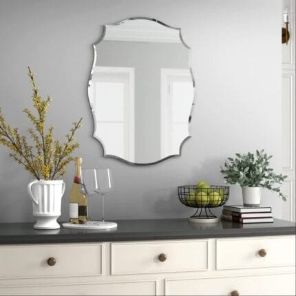 Wall Mirror Scalloped Frameless Beveled Edge Polished for Bathroom, Living Room
